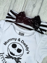 Load image into Gallery viewer, Nightmare Before Christmas Baby Girl Tutu Romper With Headband And Leg Warmers