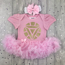 Load image into Gallery viewer, Iron Man Superhero Baby Girl Light Pink Tutu Romper With Matching Bow Headband