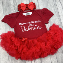 Load image into Gallery viewer, Mummy and Daddy's Little Valentine Baby Girl Tutu Romper With Matching Bow Headband