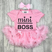 Load image into Gallery viewer, Mini Boss Baby Girl Tutu Romper With Matching Bow Headband - Little Secrets Clothing