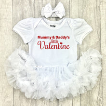 Load image into Gallery viewer, Mummy and Daddy's Little Valentine Baby Girl Tutu Romper With Bow Headband, Red Glitter