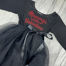 Load image into Gallery viewer, Mummy's Little Valentine Long Sleeve Black Tutu Dress, Valentine's Day