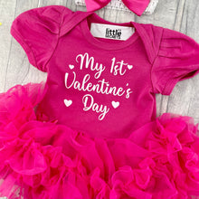 Load image into Gallery viewer, Baby Girls 1st Valentine's Day Dress, Newborn Red Tutu Romper with Bow Headband, White Love Hearts
