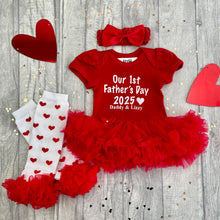 Load image into Gallery viewer, Personalised 1st Father's Day Red Tutu Romper Outfit Set
