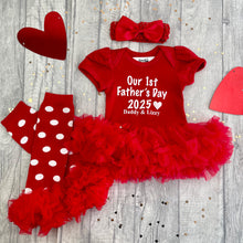 Load image into Gallery viewer, Personalised 1st Father's Day Red Tutu Romper Outfit Set
