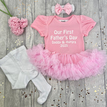 Load image into Gallery viewer, Personalised First Father's Day Pink Tutu Romper Outfit Set