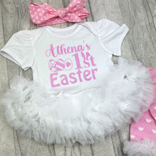 Load image into Gallery viewer, Baby Girls Personalised 1st Easter Bunny Outfit Set