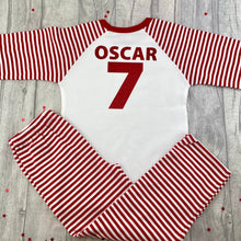 Load image into Gallery viewer, Personalised Football PJ's Stripe Boys Pyjamas - Little Secrets Clothing