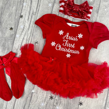 Load image into Gallery viewer, Baby Girls First Christmas Personalised Red Tutu Romper Set