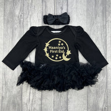 Load image into Gallery viewer, Baby Girls Personalised First Eid Black Tutu Romper - Little Secrets Clothing