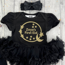 Load image into Gallery viewer, Baby Girls Personalised First Eid Black Tutu Romper - Little Secrets Clothing