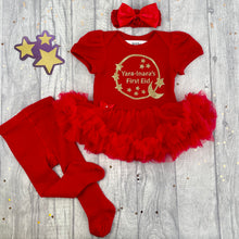 Load image into Gallery viewer, Personalised First Eid Baby Girl Red Tutu Romper Set, Gold Glitter