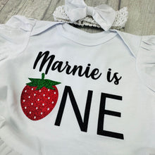 Load image into Gallery viewer, Strawberry 1st Birthday Baby Girl Tutu Romper, Personalised is One