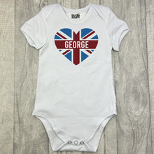 Load image into Gallery viewer, Baby Boys Personalised Union Jack Heart Bodysuit Romper