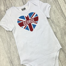 Load image into Gallery viewer, Baby Boys Personalised Union Jack Heart Bodysuit Romper