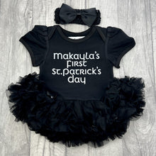 Load image into Gallery viewer, Personalised First St Patrick's Day Sequin Tutu Romper With Matching Bow Headband