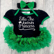 Load image into Gallery viewer, Personalised Irish Princess Baby Girl's Tutu Romper With Bow Headband, St Patrick's Day