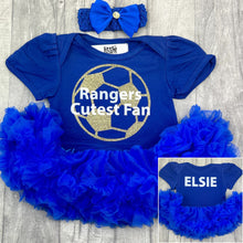 Load image into Gallery viewer, Personalised Rangers Cutest Fan Football Baby Girls Blue Tutu Romper