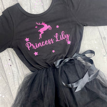 Load image into Gallery viewer, Girls Reindeer Christmas Tutu Dress, Long Sleeve Black Personalised Christmas Outfit