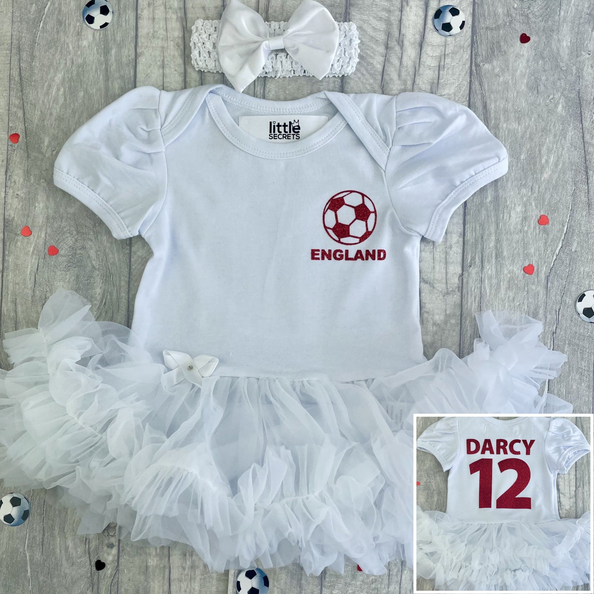 Baby Girls Personalised England Tutu Romper Dress with Headband