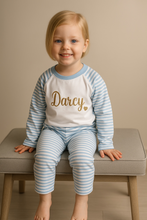 Load image into Gallery viewer, Personalised Blue and White Pyjamas with gold glitter