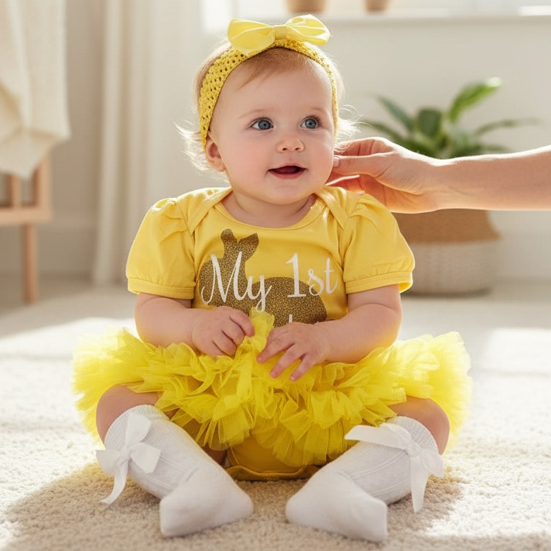 baby girl easter dress 1st Yellow Outfit Set – Little Secrets category:TheBasics Print:Light Orange DRG60600 body T222064 Stunnng Drop Waist