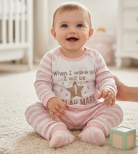 Load image into Gallery viewer, Personalised Baby Girl 1st Birthday Pyjamas ‘When I Wake Up I Will Be…’ Pink Stripe Cotton PJ Set