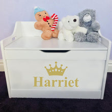 Load image into Gallery viewer, Personalised Princess Baby Girls White Wooden Toy Storage Box