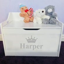 Load image into Gallery viewer, Personalised Princess Baby Girls White Wooden Toy Storage Box