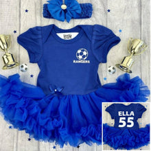 Load image into Gallery viewer, Personalised Rangers Tutu Romper Dress, Baby Girls Football Outfit