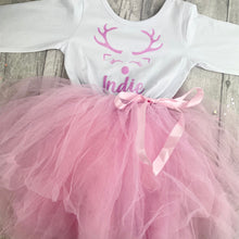 Load image into Gallery viewer, Girls Christmas Dress, Personalised Reindeer Long Sleeve Tutu Dress
