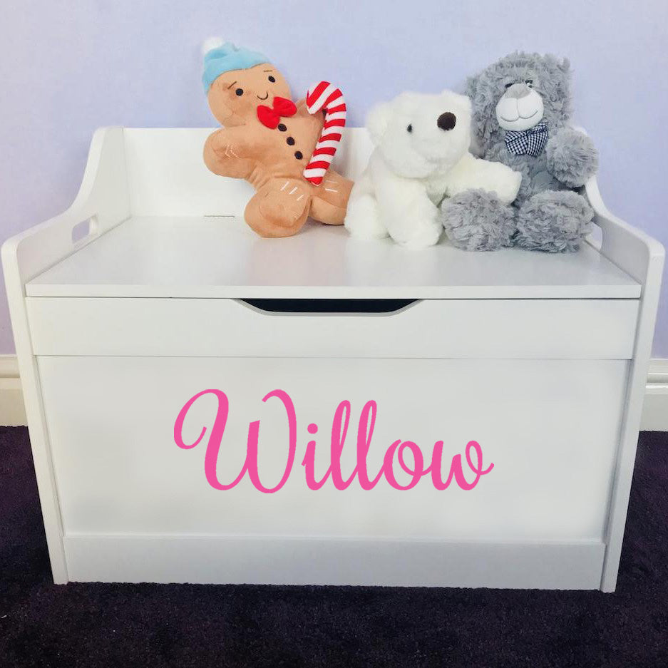 Personalised Baby Girl or Boy white toddler wooden Toy Storage Box