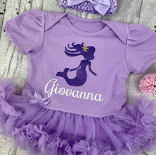 Load image into Gallery viewer, Personalised Mermaid Baby Girl Tutu Romper With Matching Bow Headband - Little Secrets Clothing
