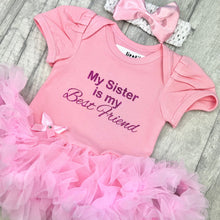 Load image into Gallery viewer, My Sister Is My Best Friend Baby Girl Tutu Romper With Matching Bow Headband - Little Secrets Clothing