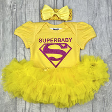Load image into Gallery viewer, Superbaby Superhero, Baby Girl Superman Tutu Romper with Headband