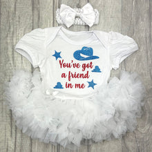 Load image into Gallery viewer, Disney You've Got A Friend In Me Baby Girl Tutu Romper, Toy Story Woody Quote