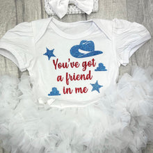 Load image into Gallery viewer, Disney You've Got A Friend In Me Baby Girl Tutu Romper, Toy Story Woody Quote