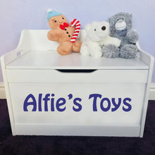 Load image into Gallery viewer, Personalised Name Toys Baby Girl or Boy white toddler wooden Toy Storage Box