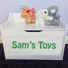 Load image into Gallery viewer, Personalised Name Toys Baby Girl or Boy white toddler wooden Toy Storage Box
