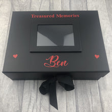 Load image into Gallery viewer, Treasured Memories A4 Black Photo Box Remembrance Keepsake Bereavement Gift - Red Design
