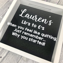 Load image into Gallery viewer, Personalised Lbs to £ Weight Loss Journey Diet Money Box Saving Fund