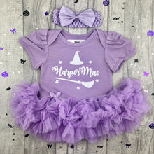 Load image into Gallery viewer, Personalised Witch Hat And Broom Baby Girl Halloween Tutu Romper With Headband