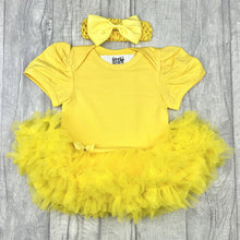 Load image into Gallery viewer, Plain Yellow Baby Girl Tutu Romper With Matching Bow Headband