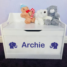 Load image into Gallery viewer, Personalised Elephant White Wooden Toy Storage Box