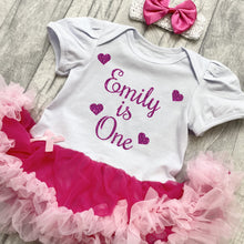 Load image into Gallery viewer, Baby Girls Personalised First Birthday Tutu Romper Dress with Headband
