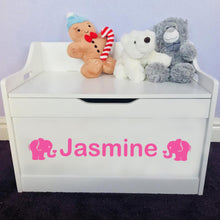 Load image into Gallery viewer, Personalised Elephant White Wooden Toy Storage Box