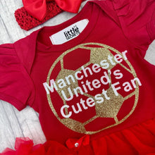 Load image into Gallery viewer, Manchester's United Cutest Fan Football Tutu Romper Dress