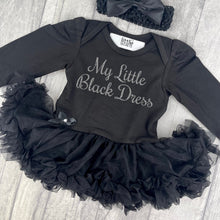 Load image into Gallery viewer, My Little Black Dress Baby Girl Tutu Romper With Matching Bow Headband