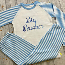 Load image into Gallery viewer, 'Big Brother' Boys Blue And White Stripe Pyjamas