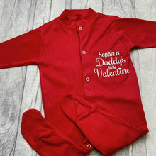 Load image into Gallery viewer, Personalised 'Daddy's Little Valentine' Babies Romper Sleep Suit, Valentine’s Day